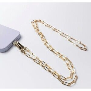 Hello Lux Mixed Metal Link Chain Phone Crossbody Strap Gold Fits All Cases NEW